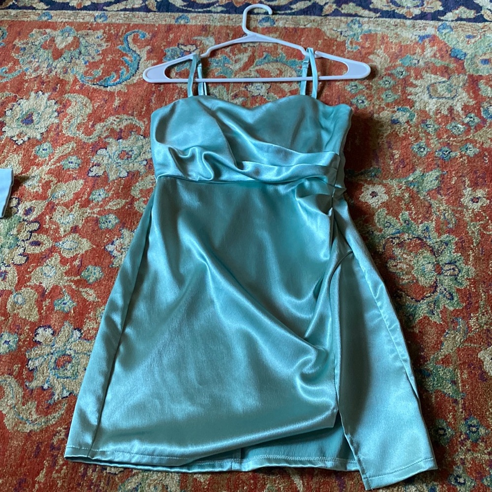 light blue polyester mini dress